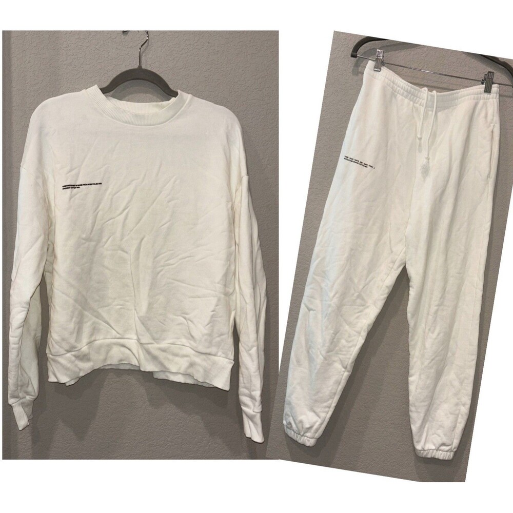 Pangaia White Fleece 100% Cotton Pullover Sweater Sweatpants Set Women’s S